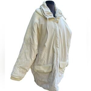 Vtg Oversized Corduroy Scandi Mixed Material Ribbed Quilted Winter Coat Womens L